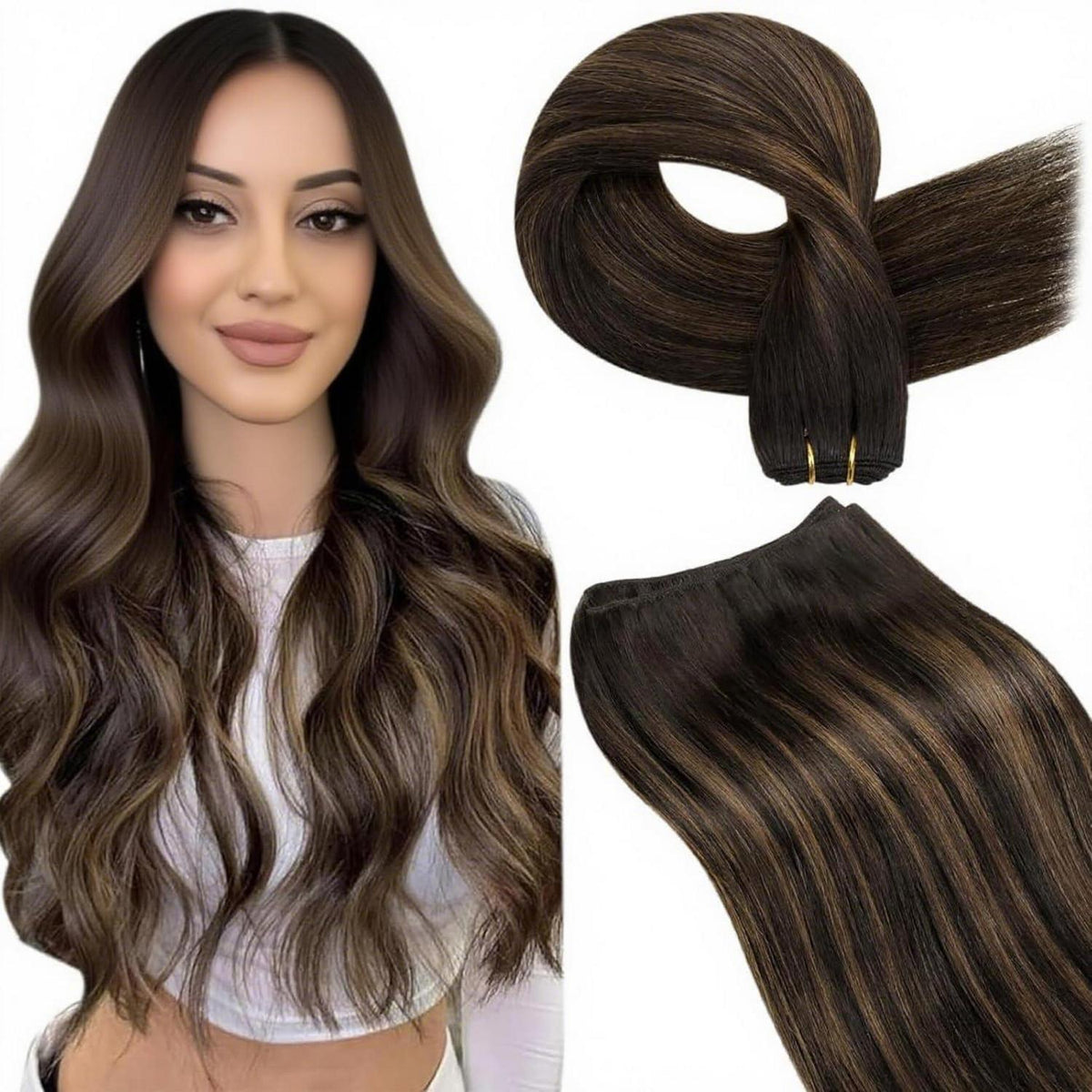 Echthaar Tressen Braun Balayage Ombre 45cm #2/8/2