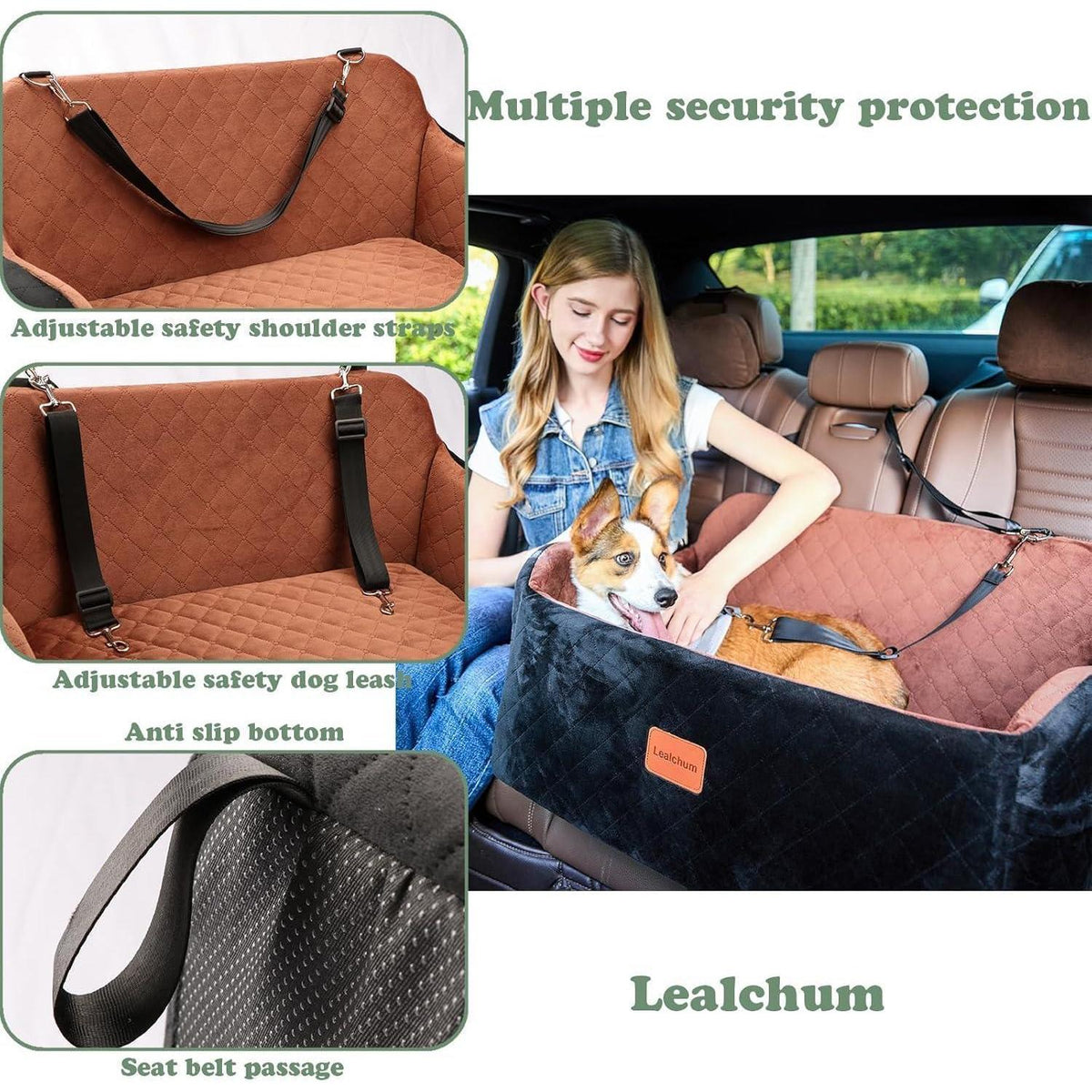 Hunde-Autositz Large – Weicher Memory-Schaum & Sicherheitsleine