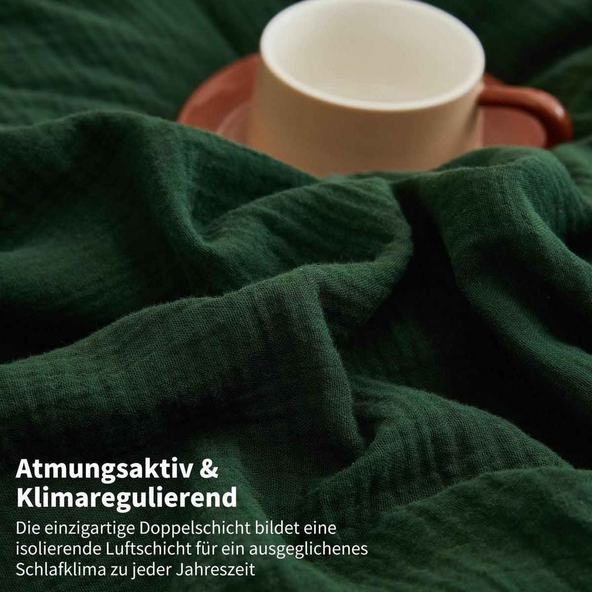 Doppelte Muslin Bettwäsche Dunkelgrün 200x220 - 3-teilig