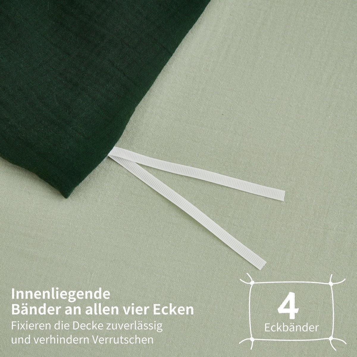 Doppelte Muslin Bettwäsche 200x200 Dunkelgrün - 3-teilig