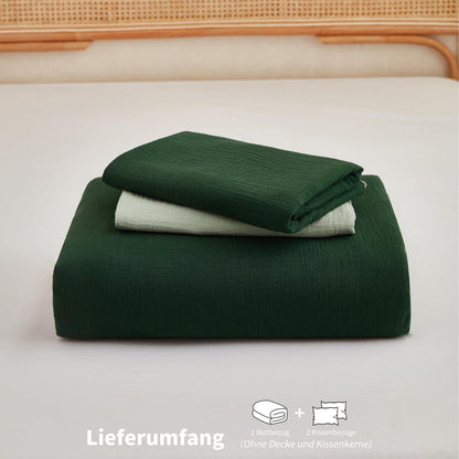 Doppelte Muslin Bettwäsche 200x200 Dunkelgrün - 3-teilig