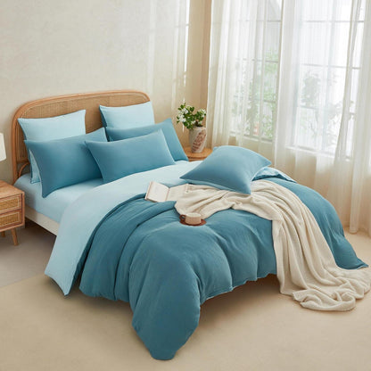 Doppelte Muslin Bettwäsche 200x220 Petrol Blau – 3-teilig