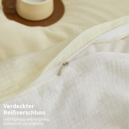 Doppelte Muslin Bettwäsche 200x220 Hellbeige Weiß – 3-teilig