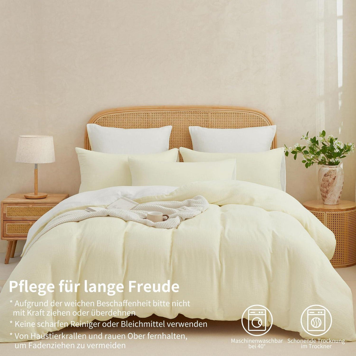 Doppelte Muslin Bettwäsche 200x220 Hellbeige Weiß – 3-teilig