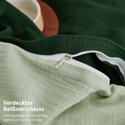 Doppelte Muslin Bettwäsche Dunkelgrün 220x240 - 3-teilig