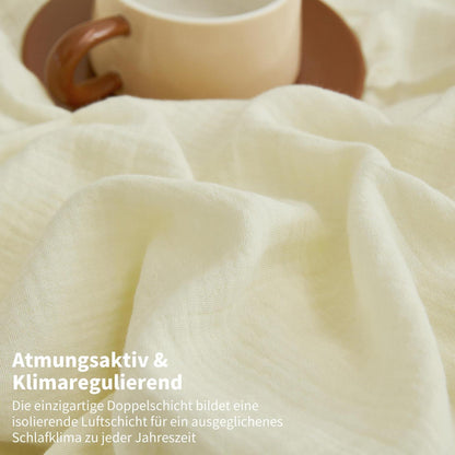 Doppelte Muslin Bettwäsche 155x220 Hellbeige Weiß 100% Baumwolle
