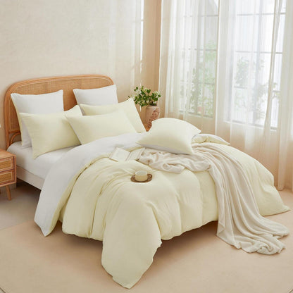 Doppelte Muslin Bettwäsche 220x240 Hellbeige Weiß 100% Baumwolle