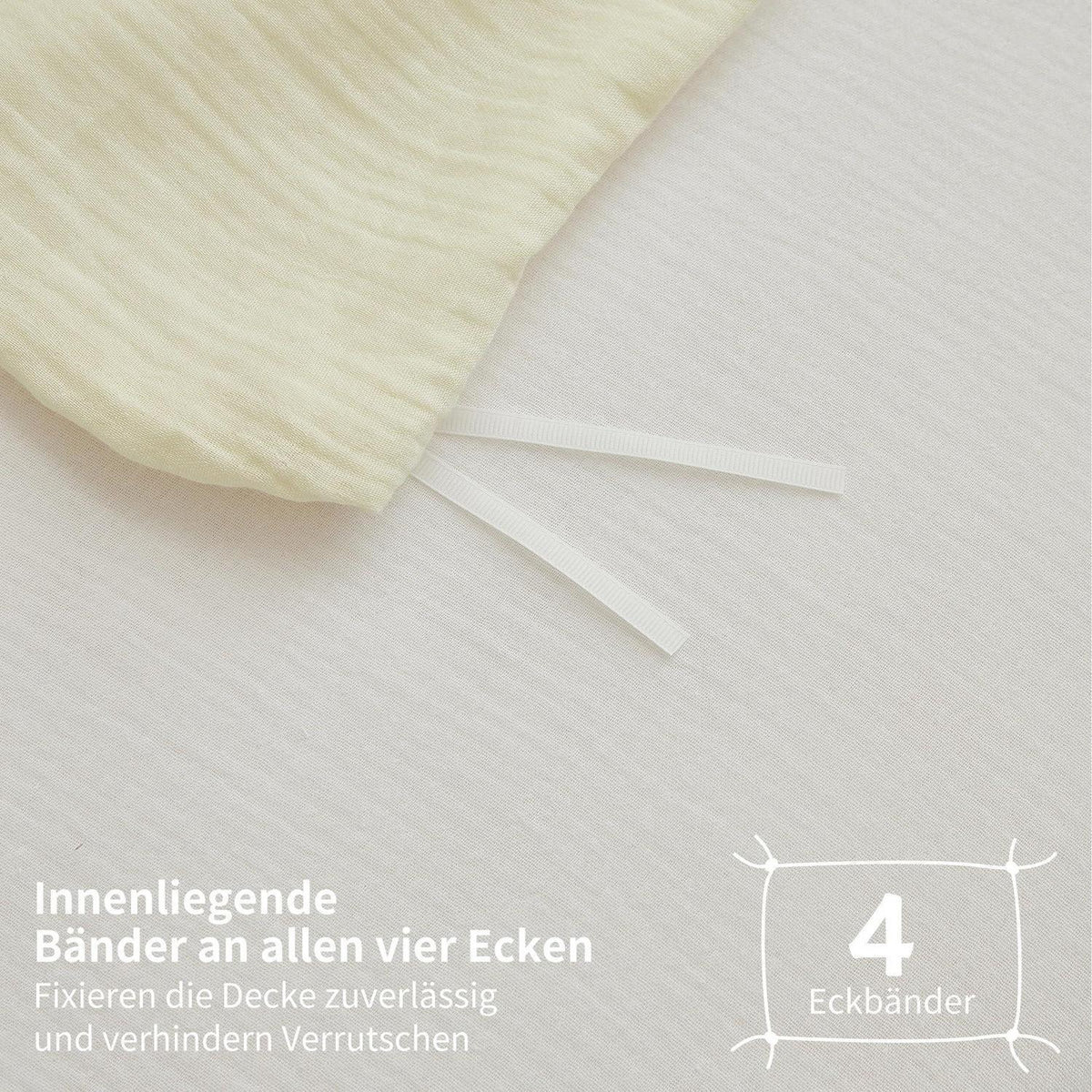 Doppelte Muslin Bettwäsche 200x200 Hellbeige Weiß – 3-teilig