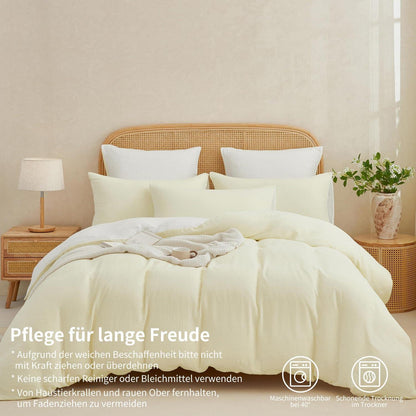 Doppelte Muslin Bettwäsche 200x200 Hellbeige Weiß – 3-teilig