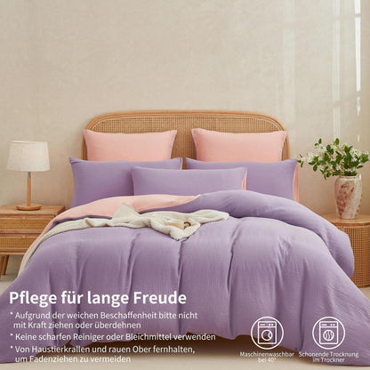 Doppelte Muslin Bettwäsche Lila Rosa 200x220 cm - 3-teilig