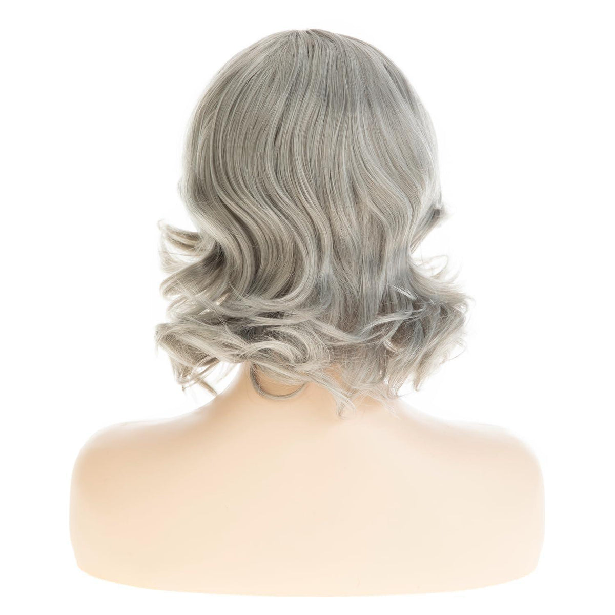 Graue Damen Perücke Kurz Welle Lockig Synthetisch Halloween Cosplay