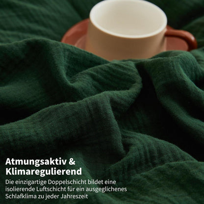 Doppelte Muslin Bettwäsche Dunkelgrün 155x220 cm - 3-teilig