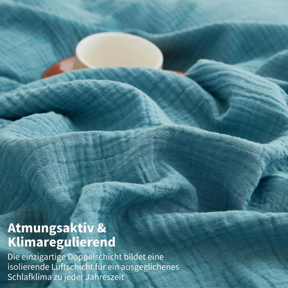 Doppelte Muslin Bettwäsche 220x240 Petrol Blau – 3-teilig