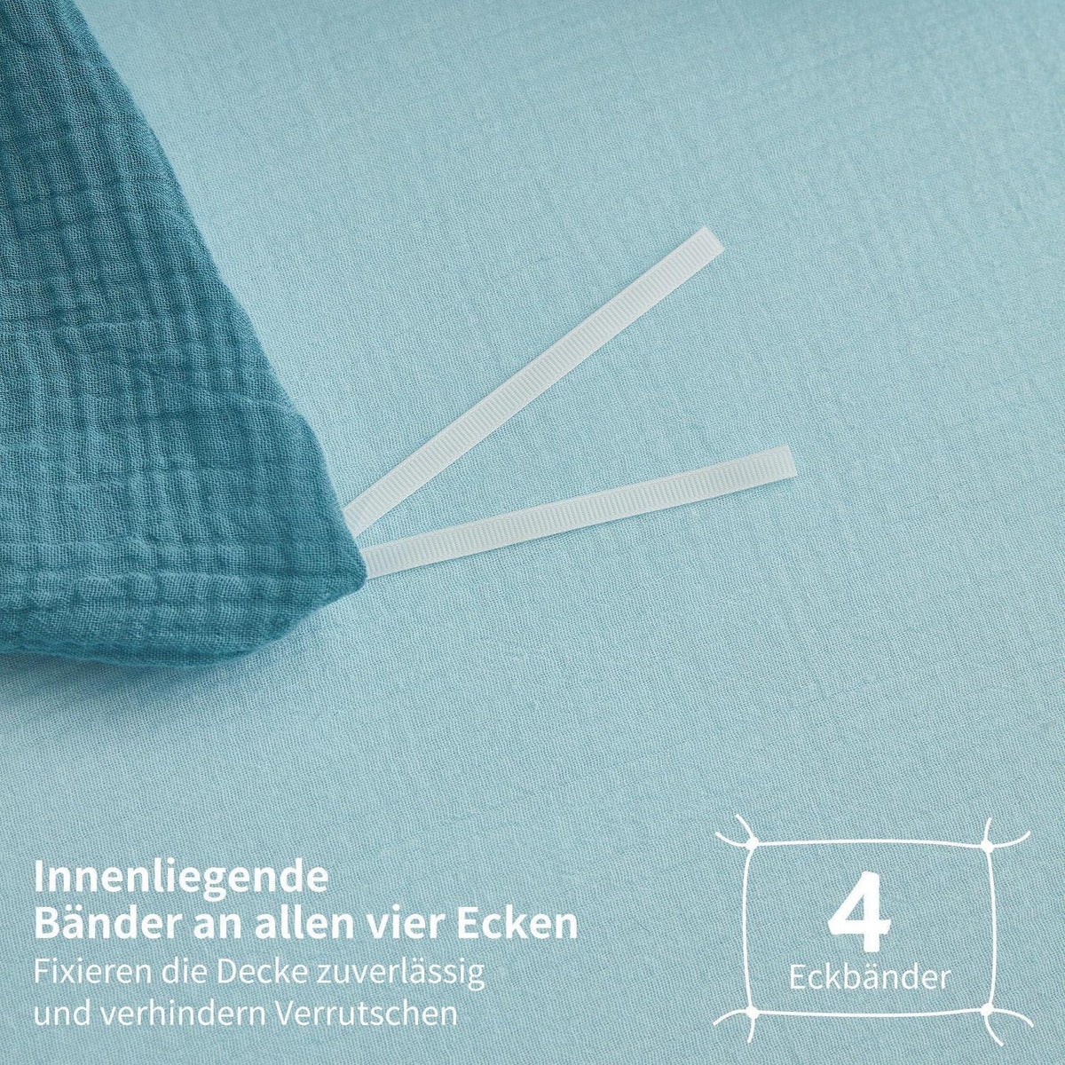 Doppelte Muslin Bettwäsche 220x240 Petrol Blau – 3-teilig
