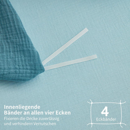 Doppelte Muslin Bettwäsche 220x240 Petrol Blau – 3-teilig