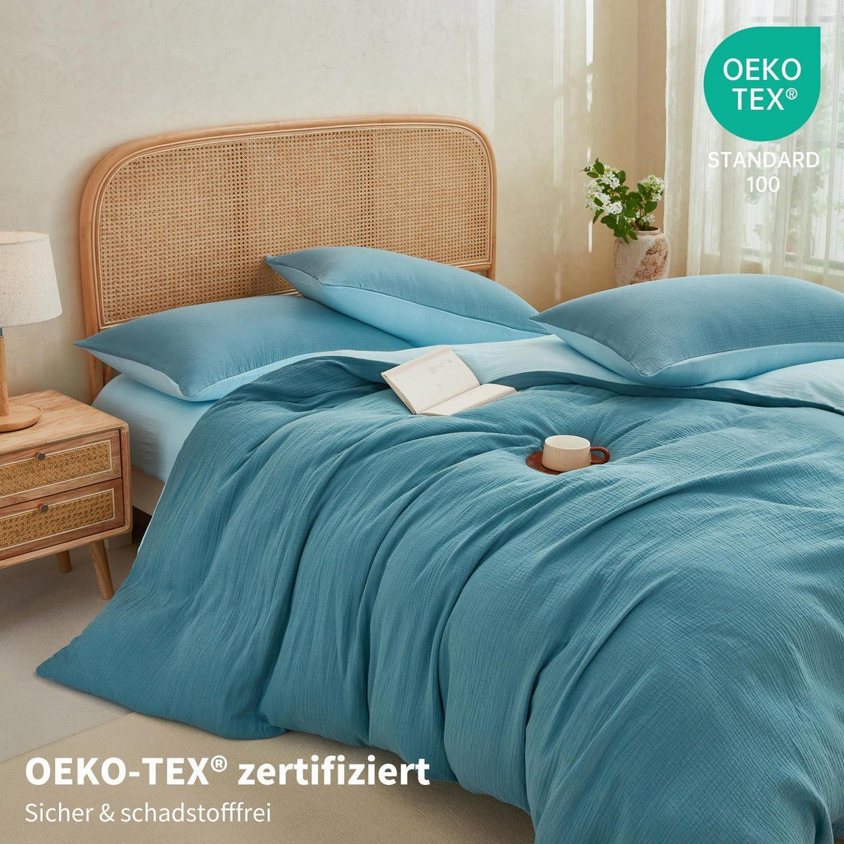 Doppelte Muslin Bettwäsche 200x200 Petrol Blau – 3-teilig