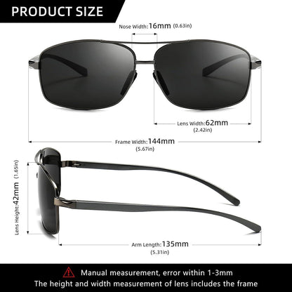 Herren Sonnenbrille Rechteckig Polarisert UV400 Metallrahmen Grau