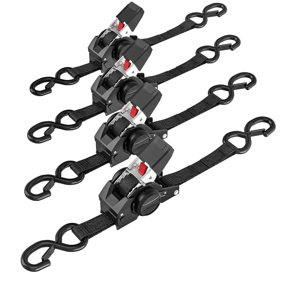 Einziehbare Spanngurte 3m – Set 8 Stück – Ratsche Schwarz