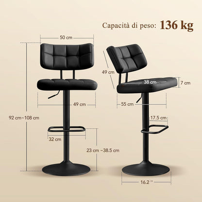 Barhocker Set 2er – Höhenverstellbar, Schwarz in Lederoptik