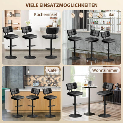 Barhocker Set 2er – Höhenverstellbar, Schwarz in Lederoptik