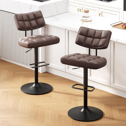 Barhocker Set 2x Höhenverstellbar PU-Leder Braun