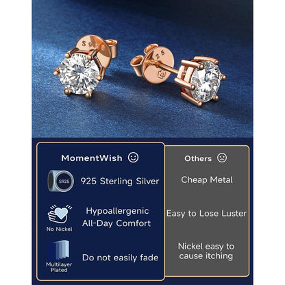 Moissanit Ohrstecker 585 Roségold 1 Karat hypoallergen Geschenk für Frauen