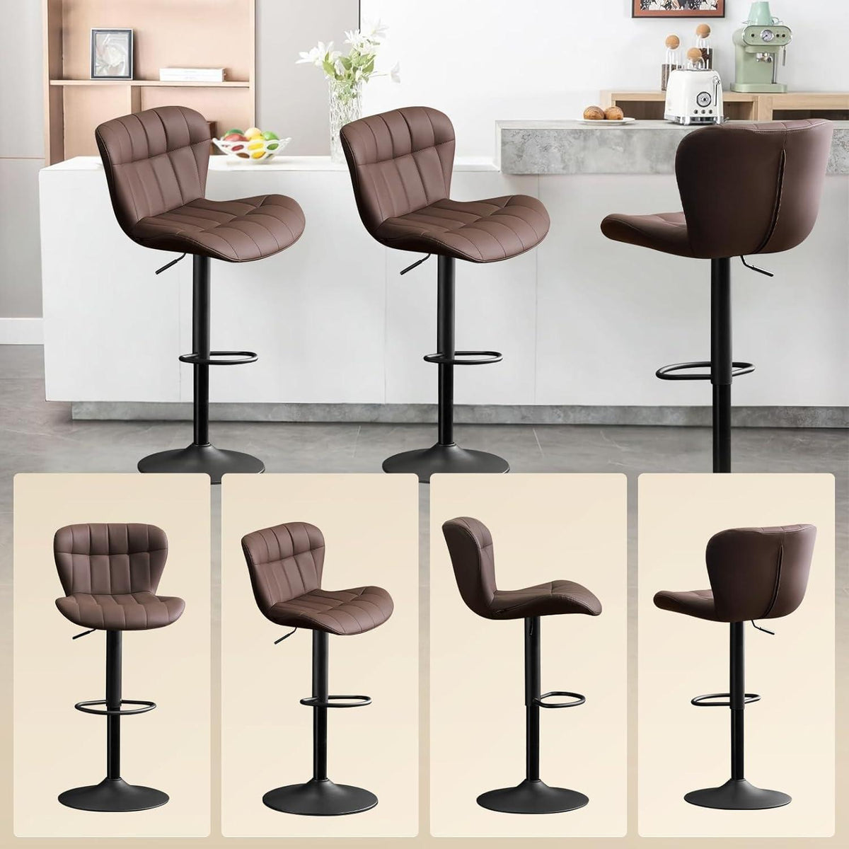 Barhocker Set 2x Höhenverstellbar Braun in Lederoptik