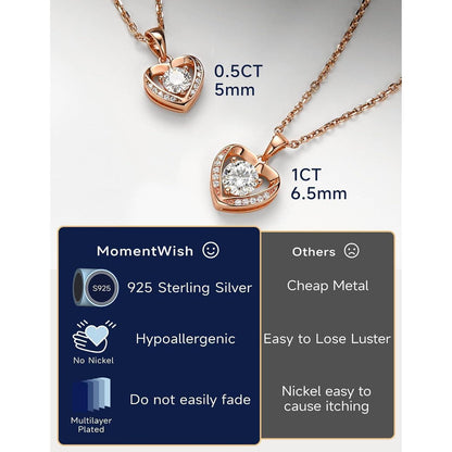 Silberkette Damen Herzanhänger mit 0,5 Karat Moissanite Rosegold