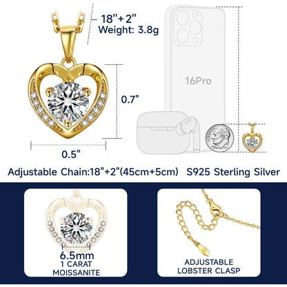 Silberkette Damen Herz 925 mit 1 Karat Moissanite