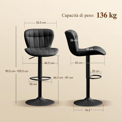 Barhocker Set 2x, Höhenverstellbar, Schwarz in Lederoptik