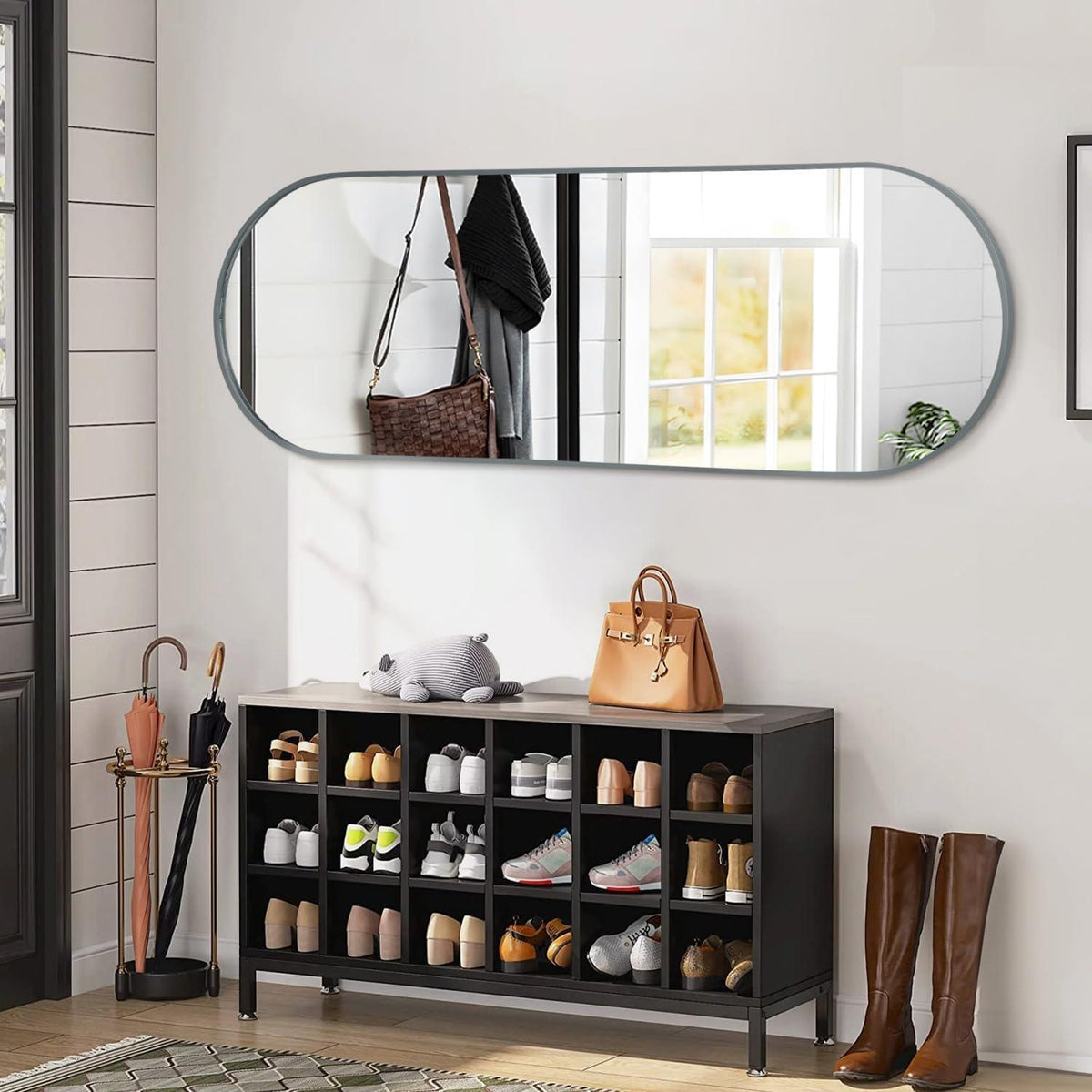 Ovaler Wandspiegel 120x60cm mit Metallrahmen – Grau