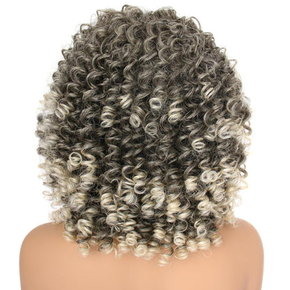 Lockige Afro Perücke Dunkelbraun Blond mit Pony – Schulterlang