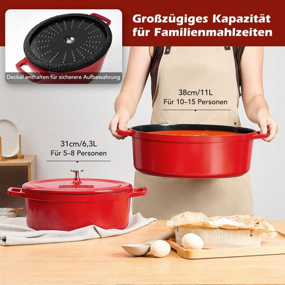 Ovaler Bräter mit Deckel – 38cm, 11L, Aluguss