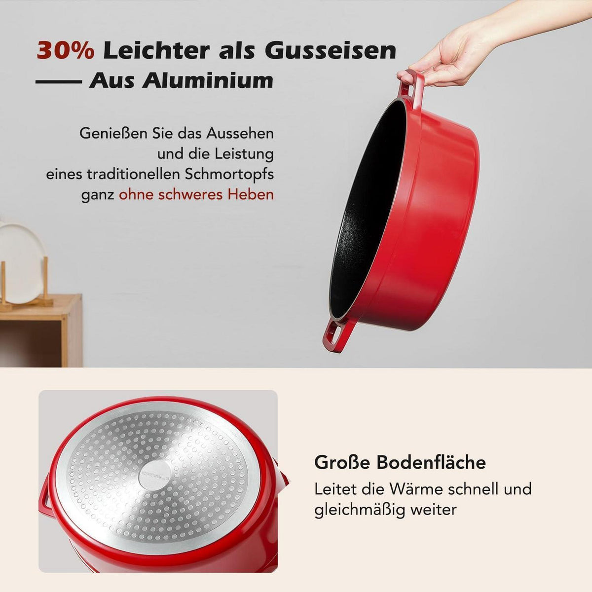 Ovaler Bräter mit Deckel – 38cm, 11L, Aluguss