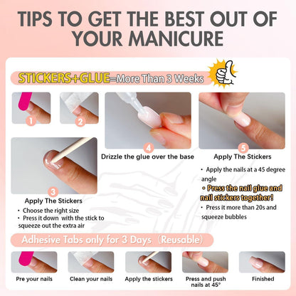 Kurze French Tip Nägel zum Aufkleben – Bunt & Mandel Form