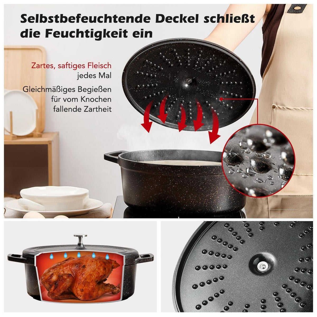 Ovaler Bräter mit Deckel – 31 cm, 6,3 L, Aluguss