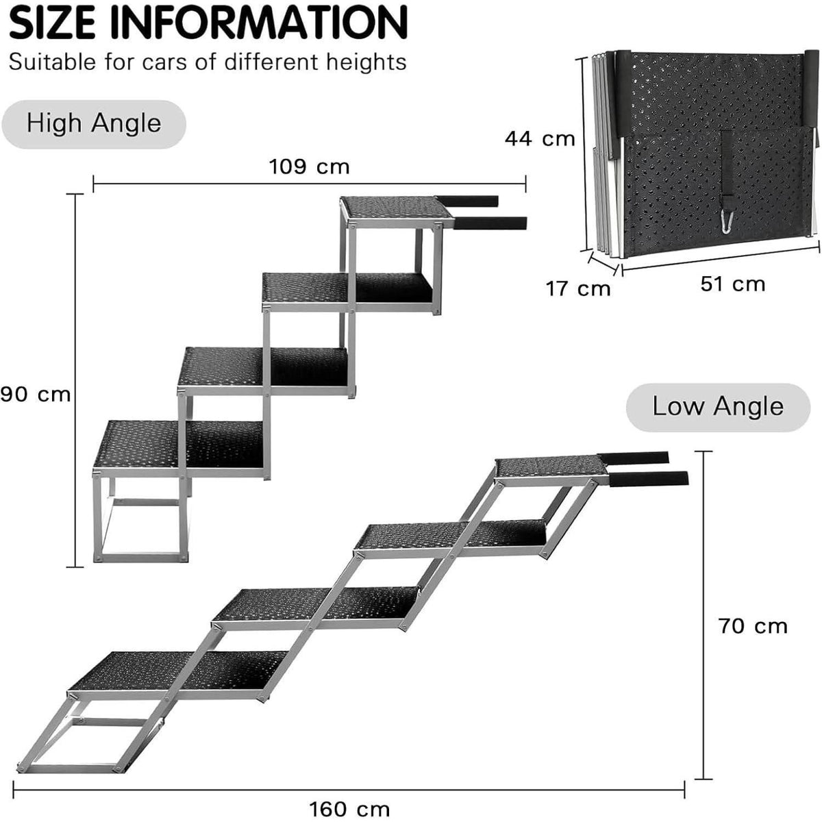 Hundetreppe Auto klappbar – 4 Stufen, 70-90cm