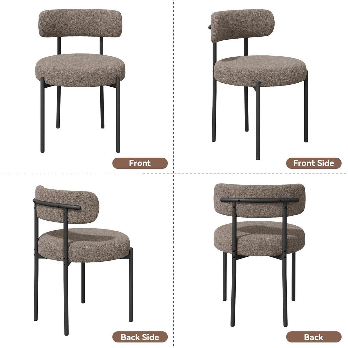 Esszimmerstühle 4er Set Bouclé Grau-Braun Mid-Century Modern