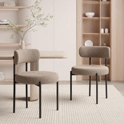 6 Esszimmerstühle Grau-Braun | Bouclé Stoff, Mid-Century Design