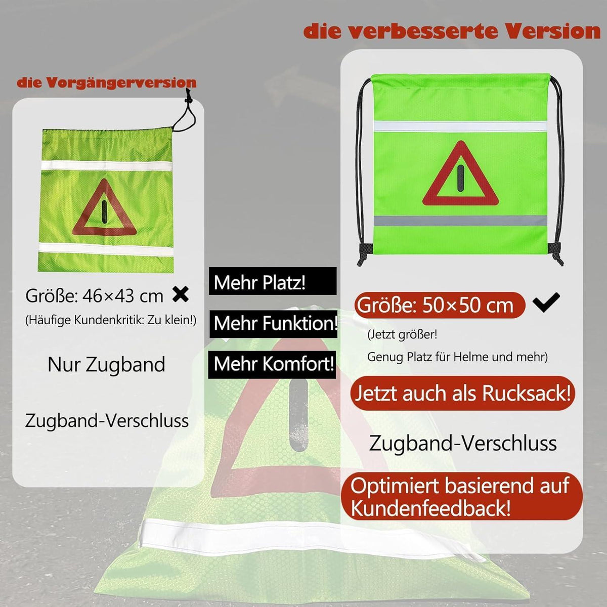 Helmtasche mit Kordelzug – Fluoreszierend & Warndreieck