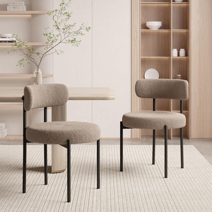 2er Set Esszimmerstühle Bouclé Grau-Braun Mid-Century Stil