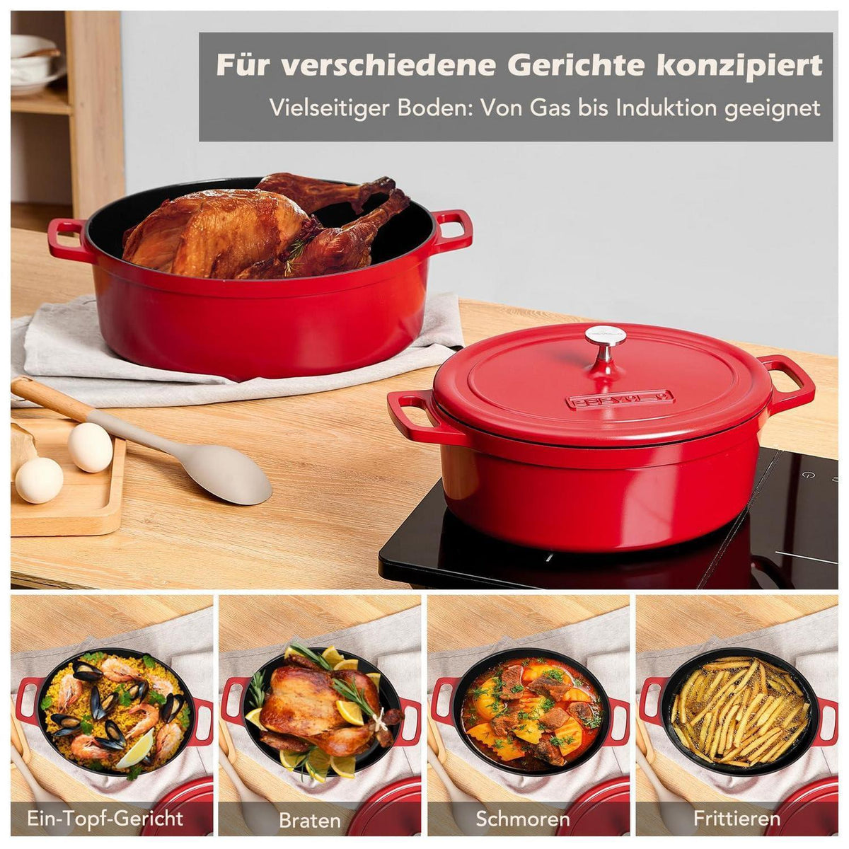 Ovaler Bräter mit Deckel – 31 cm, 6,3 L, Aluguss