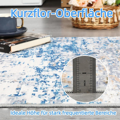 Abstrakter Teppich GrauBlau 200x290cm – Waschbar & Rutschfest