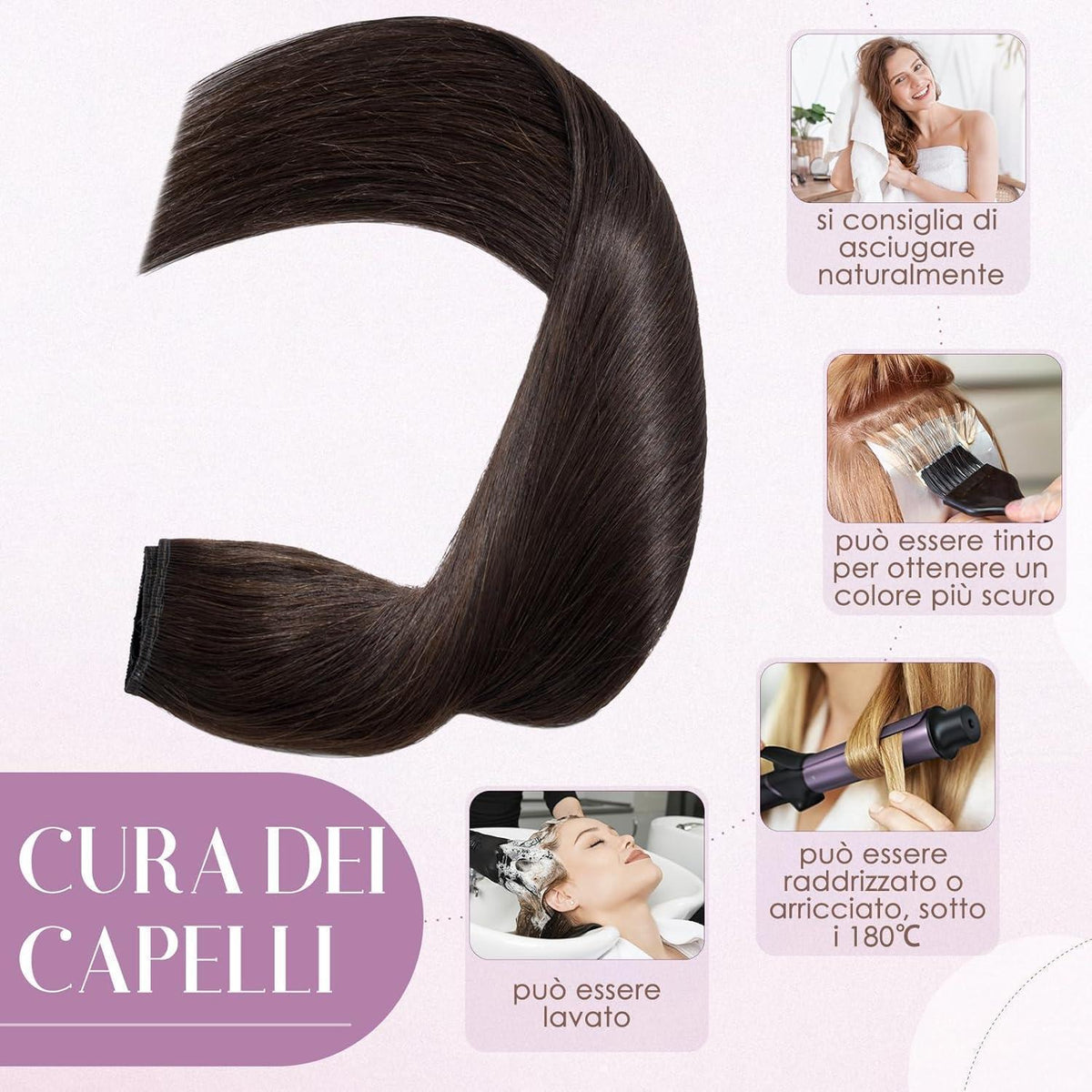 Clip-in Haarverlängerung Echthaar Dunkelbraun 50cm