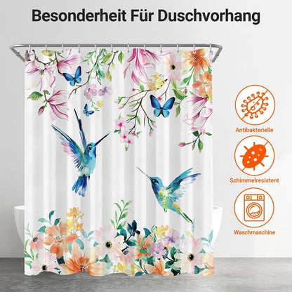Duschvorhang Rosa Blumen Vogel 180x200 cm Textil Wasserabweisend