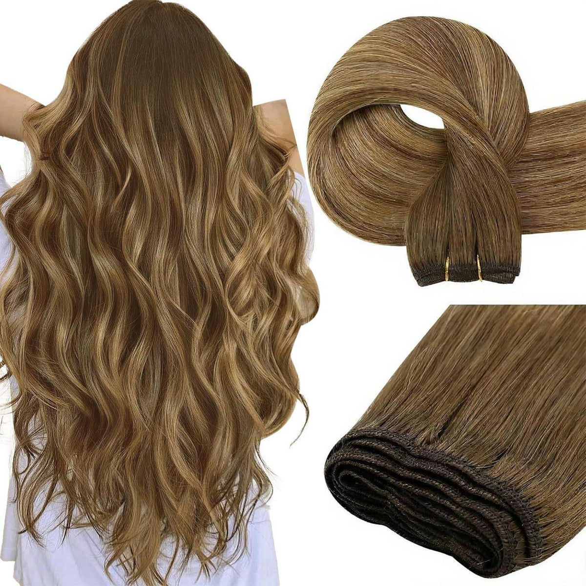 Echthaar Tressen Ombre Braun 40cm – Remy Haarverlängerung