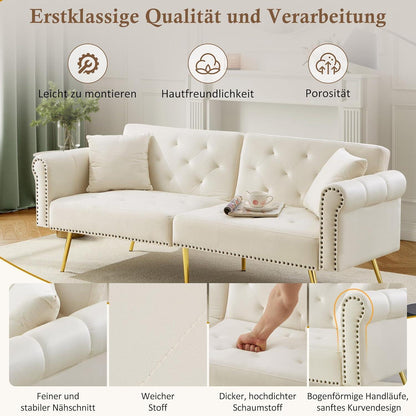 Zweisitzer Schlafsessel Beige Samt mit Verstellbarer Lehne
