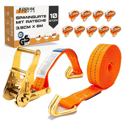 10 Spanngurte 6m – 2000kg – Orange Ratschengurt TÜV geprüft