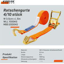 10 Spanngurte 6m – 2000kg – Orange Ratschengurt TÜV geprüft