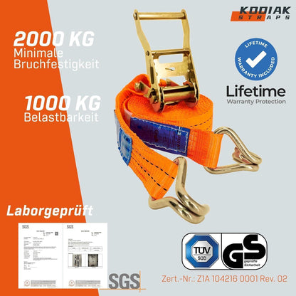 10 Spanngurte 6m – 2000kg – Orange Ratschengurt TÜV geprüft